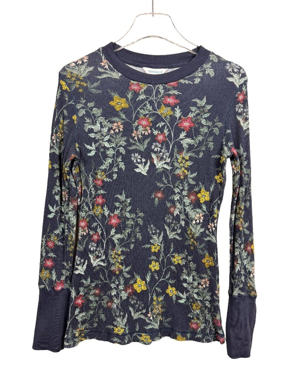 Sundance Floral Waffle Thermal Base Layer Sz S Button Cuffs Cottage Western Boho